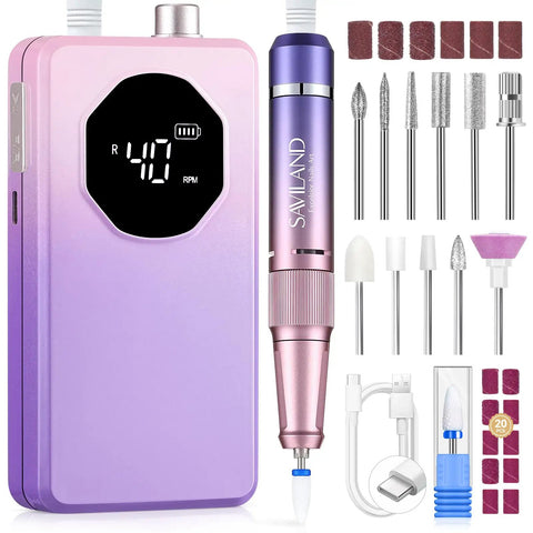 40,000 RPM Nail Drill For Pros With 30 Second Acrylic Removal And Low Noise Electric Nail File Kit in Gradient Purple with bits