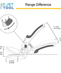 Side view of orange-handled 10-inch heavy-duty carpet cutter with soft-grip stainless steel blades.