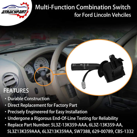 Slick Premium Crafted Turn Signal Wiper Dimmer Combo Switch Direct Fit For 2005 To 2008 Ford F150 And Lincoln Mark Lt showing in vehicle interior.