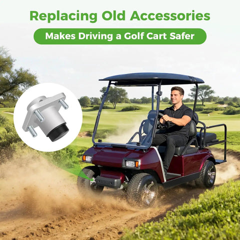Durable Front Wheel Hub Assembly Pair For Club Car Ds And Precedent 2003 Up Golf Cart shown with a golf cart on a course.