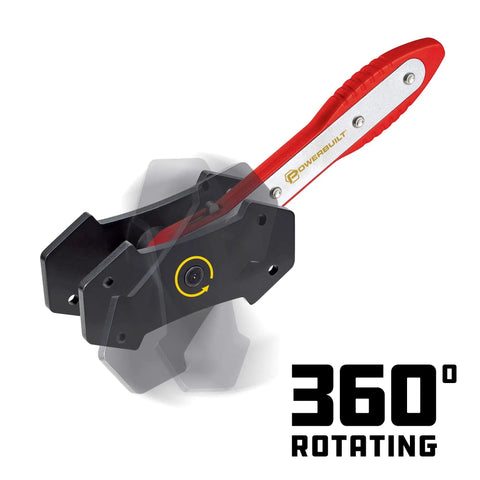 Beefed-Up Ratcheting Caliper Piston Tool Set With Brake Caliper Press Size Range 1-1/2 to 2-5/8 Inches Includes Two Push Plate Sets Magnetic Plate Holders For Easy Changeover Works On Single Twin And Quad Piston Brakes