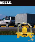 Heavy Duty Universal Trailer Coupler Lock Keeps Your Rig Locked Down Tight Against Theft And Weather Adjustable Steel Shackle close-up view.