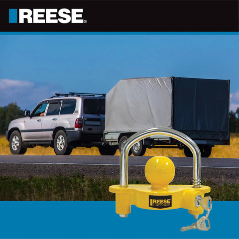 Heavy Duty Universal Trailer Coupler Lock Keeps Your Rig Locked Down Tight Against Theft And Weather Adjustable Steel Shackle close-up view.