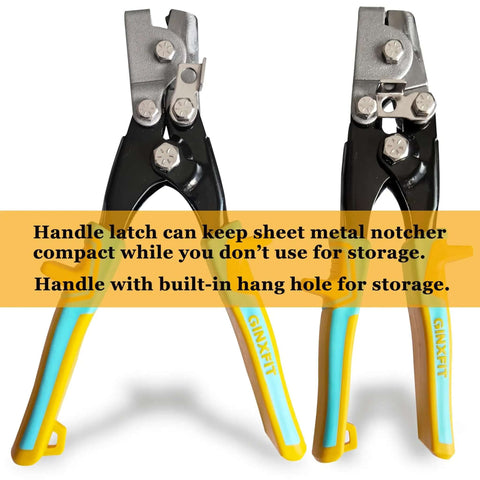 Lock Notcher And Gutter Crimper Tool For Sheet Metal And Vinyl Siding, 9-inch tool with ergonomic grips, focus on handle latch feature