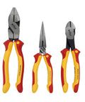 Insulated Pliers And Cutters Tray Set, 3 Piece With Long Nose 8 In, Angled Cutters 8 In, Lineman Pliers 9.5 In on white background