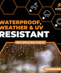 Clear Vinyl Tarp 6x10 Feet 30 Mil Heavy Duty Waterproof PVC Tarpaulin with water droplets symbolizing waterproof property.