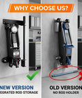 Heavy Duty Wall Mount Jack Stand Rack For Hydraulic Jacks with integrated rod storage in garage setting