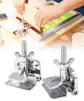 Two Pack Butterfly Frame Hinge Clamp Set For Screen Printing Heavy Duty Zinc Alloy DIY Hobby Tool With Screws visible in use.