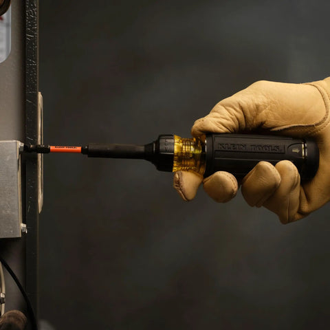 All-In-One 13-In-1 Ratcheting Screwdriver Set For Pros And DIYers with impact-ready bits in use on metal surface