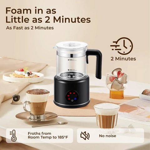 Six In One Electric Milk Frother With 17 Oz Capacity Dope Auto Warm And Cold Foam Maker For Coffee Black Finish Display