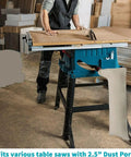 Heavy Duty Table Saw Dust Collector Bag With Wire Support Frame attached to 10 inch tablesaw in workshop