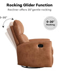 Side view of Swivel Rocker Recliner Chair With Faux Leather, Manual Glider, 360 Degree Swivel, Nursery Friendly For Adults, Padded Backrest