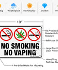 Straight Up Heavy Duty No Smoking And No Vaping Sign 2 Pack Reflective Metal Warning Plaque 10 By 7 Inches Rust Free Aluminum Fade Resistant For Indoor And Outdoor Use with clear printing.