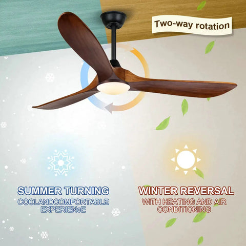 Farmhouse Outdoor Ceiling Fan With Lights, 60 Inch Wood Blade Damp Rated For Patios Gazebos And Porches, Remote Control, rotation options, seasons displayed.