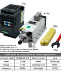 Hassle Free Air Cooled CNC Spindle Motor Kit With 2.2 KW Quad Angle Vfd Inverter And Full Er20 Collet Set image showing components including VFD and spindle.