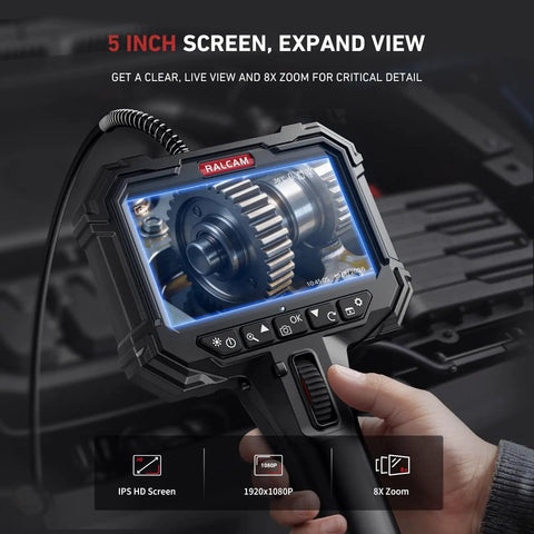 Two Way Articulating Borescope For Mechanics And HVAC Inspections With Ten Foot SemiRigid Snake Cable For Automotive, Plumbing, Wall And Ductwork Checks Pro Grade Handy Tool, 5-inch screen