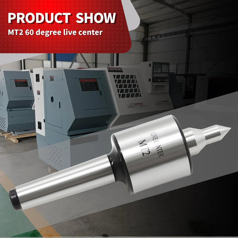 MT2 60 Degree Live Center With 0.0002 Inch Runout, 18mm Shank, Suitable For High Speed CNC Lathe; shown in a factory setting.