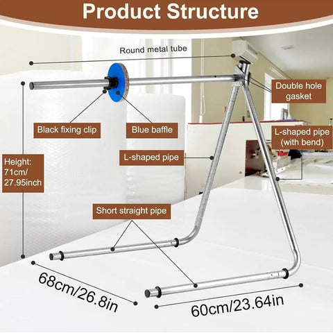 Heavy Duty Bubble Cushioning Wrap Stand With Precise Tension Control, Foldable No Slip Packing Station showcasing parts and dimensions