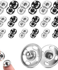 Easy Sew On Snap Buttons for Clothing and Accessories 8mm 10mm 12mm Metal Fasteners Press Studs for Bags Hats Jackets Cardigans DIY Sewing Craft Projects displayed