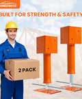 2 Pack 4X4 Adjustable Screw Jack Posts For Leveling Homes, Heavy Duty Steel Crawlspace Supports in use with a worker.