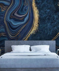 Peel And Stick Blue Marble Wallpaper Rolls 144 Inch Wide By 100 Inch High Self Adhesive Decor For Walls With Golden Veins Mosaic Pattern