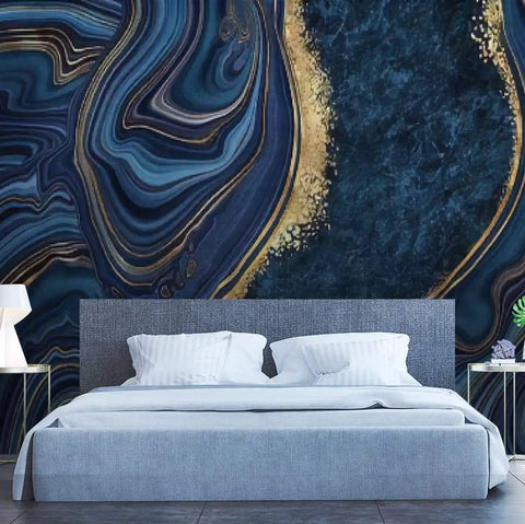 Peel And Stick Blue Marble Wallpaper Rolls 144 Inch Wide By 100 Inch High Self Adhesive Decor For Walls With Golden Veins Mosaic Pattern