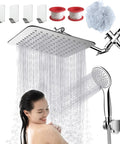 10 Inch Rainfall Shower Head With Handheld Combo California Compliant High Pressure 5 Settings 11 Inch Extension Arm
