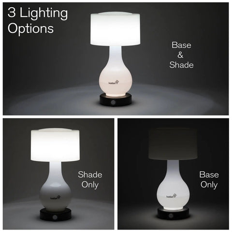 "Six LED Battery Operated Motion Sensing Table Lamp With Dual Zone Lighting For Body, Shade, Or Both, Choose Soft Or Strong Or Combined Light"