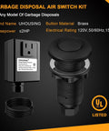 Air Switch Kit For Garbage Disposals UL Certified Sink Top Push Button with matte black finish and brass components shown