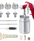 Straight Up Pro Grade Hvlp Paint Sprayer with three interchangeable tips and stainless steel cup for painting projects.