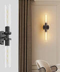 Mermiviok Matte Black Wall Sconces Set of 2, Clear Glass Vanity Lights showcasing clear glass design with illuminating light.