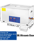 Heavy Duty Heated Ultrasonic Cleaner With Digital Timer And Thick Commercial Grade Stainless Steel Wash Tank, 30L capacity