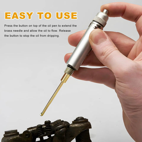 Precision Oiler Pen For Cars And Machines With Aluminum Body Pocket Clip And Cap Portable Pinpoint Lubrication Tool For Exact Grease Application And No Fuss Overfill Worries, hand held with extended brass needle