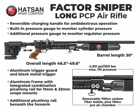 Factor Sniper Long 30 Caliber PCP Side Lever Air Rifle Bundle With Pellets And Targets Ambidextrous Reversible Charging Handle