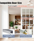 4 Foot Commercial Grade Sliding Pocket Door Hardware Kit With Aluminum Box Rail Fits 24 To 30 Inch Wide Single Doors Featuring Concealed Track System For A Clean Modern Look That Slides Smoothly And Quietly With Easy Installation kit showing track and door compatibility.