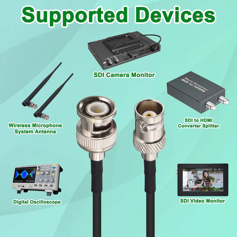 BNC Male To Female Extension Cable 16 Ft RG174 50 Ohm For SDI Video CCTV Systems Security Cameras Monitors And DVRs