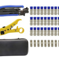 Coax Cable Crimper Kit With Wire Stripper And RG6 Compression Connectors Adjustable Crimp Tool Set For TV Satellite And Home Network