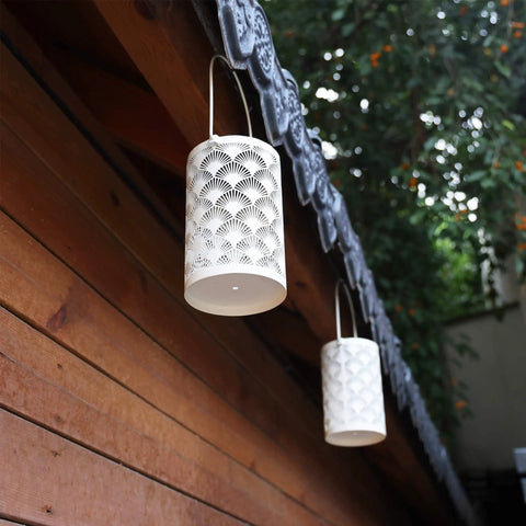 Solar Powered Outdoor Lanterns Waterproof White Table Lanterns Set Of 2 For Outdoor Use Hanging LED Lights on porch