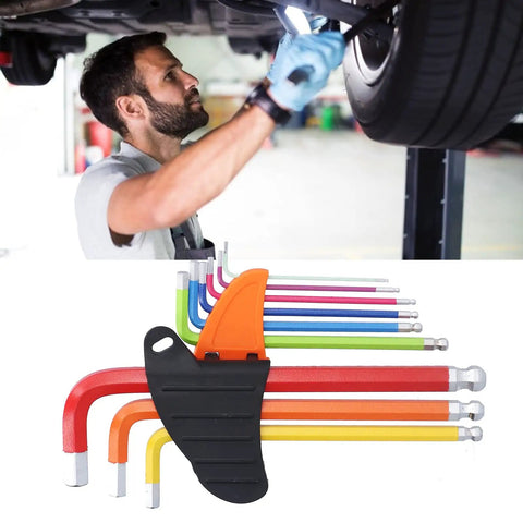 Awesome 9 Piece Colourful Hex Wrench Set With Long Arm Chrome Steel Flat Heads Plus Storage Case For All Your Biking And Home Repair Needs, used on car underside
