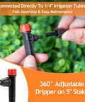 Adjustable Drip Irrigation Emitters Kit With Five Inch Stakes Fifty Pack for precise water flow in gardens