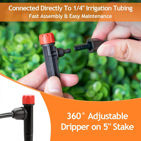 Adjustable Drip Irrigation Emitters Kit With Five Inch Stakes Fifty Pack for precise water flow in gardens