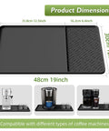 Raised Edges Silicone Coffee Mat 19 By 12 Inches Waterproof Countertop Protector For Coffee Makers Espresso Machines displayed with coffee machines