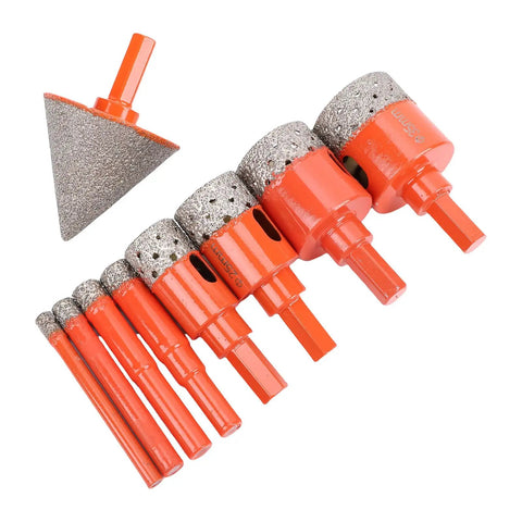 Awesome Versatile Eight Piece Hole Saw Kit For Tile And Granite With Chamfering Drill Bit Perfect For Ceramic Marble Glass Masonry Bricks Plus Precise Big 50 Millimeter Hole Opener Tool Set, 6-35mm and 50mm bits
