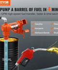 Heavy Duty 12V DC Fuel Transfer Pump 16 GPM Gasoline Extractor Kit For Tractors pouring fuel from a barrel into a pump.