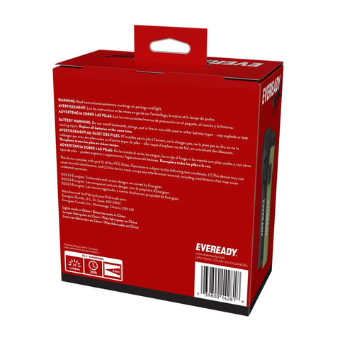 Red packaging of 8 Pack LED Flashlights With Batteries Included, showing instructions and product information.