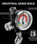 Inline Air Pressure Regulator With Gauge 1/4 NPT For HVLP Sprayers And Pneumatic Tools, 0-140 PSI Adjustable, showing dial and connector