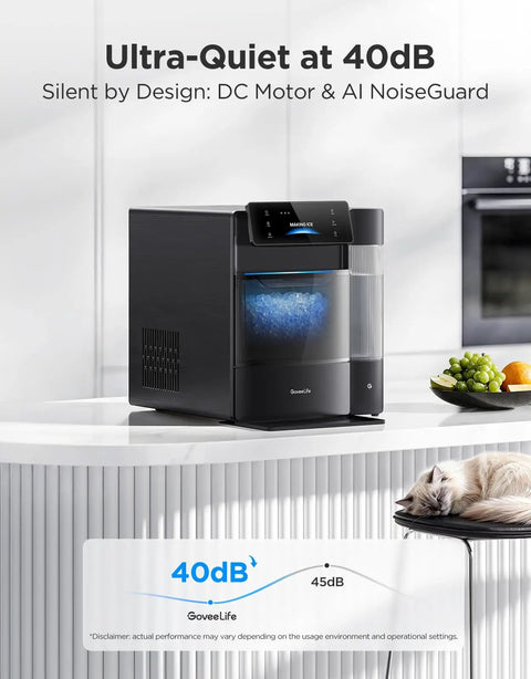 Smart Nugget Ice Maker Delivering 60 Pounds Daily Capacity And 6 Minute Rapid Ice Production Yields Quiet Countertop Chill with blue ice.