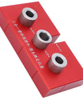 Top Shelf Wood Doweling Jig Drill Kit With Spot On Scaling Ruler And Rugged Aluminum Frame For Hassle Free Furniture Joinery And Cabinet Refinishing Projects Built Damn Tough And Ready For Work Red includes three metal bushings on a red base.