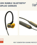 Rumble Bluetooth Earplug Earbuds with 27 dB Noise Reduction, IP67 Waterproof, shown with silicone and foam tips, OSHA compliant