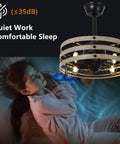 Cool Farmhouse 18 Inch Ceiling Fan With Lights Remote Control Flush Mount White Caged Design above sleeping girl